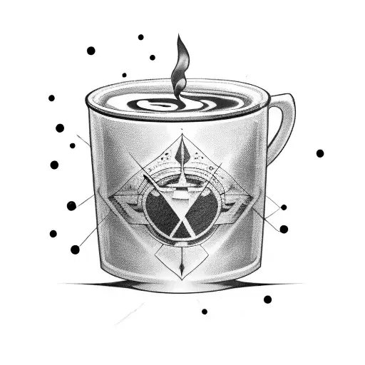 A Dynamic Blackwork Tattoo Of A Formula 1 Car Speeding Through A Coffee Cup