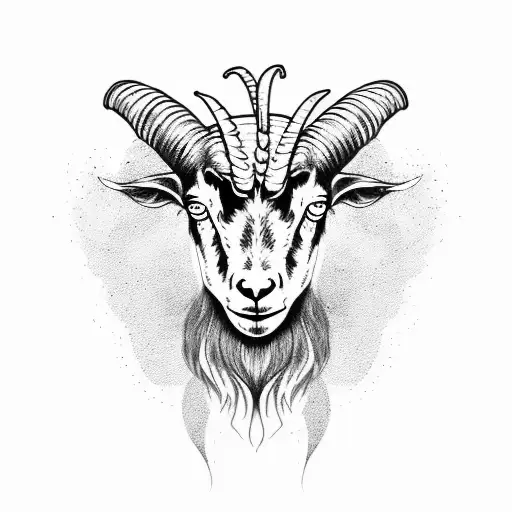 An Illustration Of A Goat's Head With Big Horns And Fire Above The Head