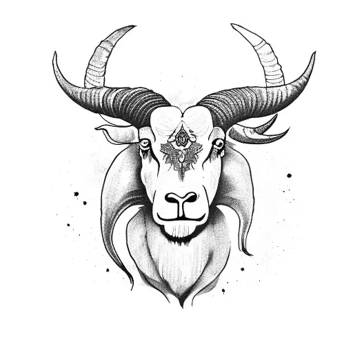 An Illustration Of A Ram's Head With Big Horns And Fire Above The Head