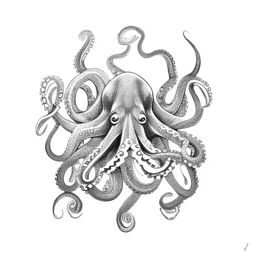 An Octopus Swimming In A Sea Of Ink