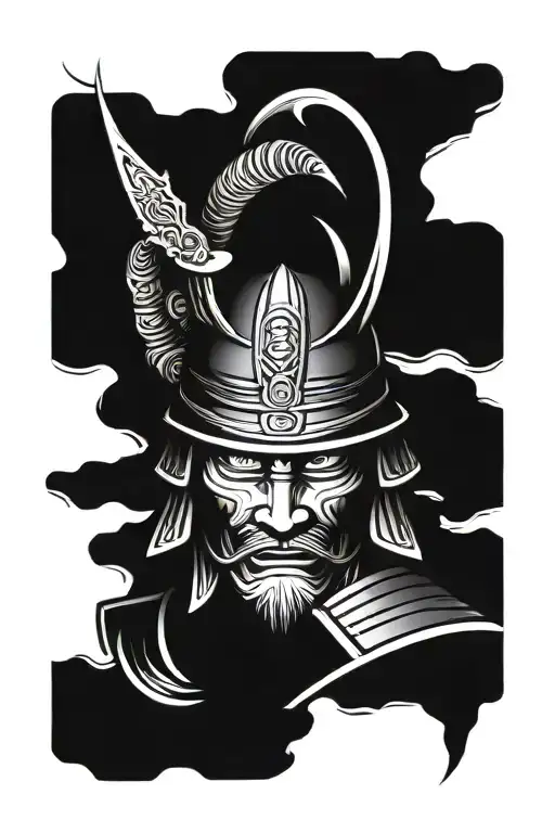 Samurai Head With Helmet