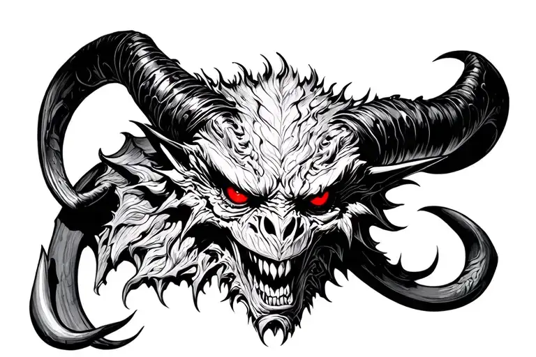 Black Gargoyle With Red Eyes And Big Horns