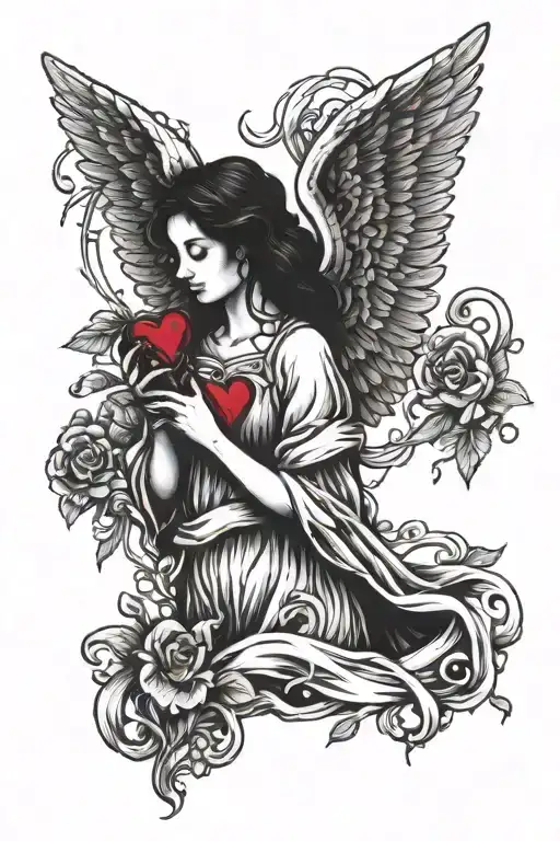 Dark Female Angel Holding Bleeding Heart