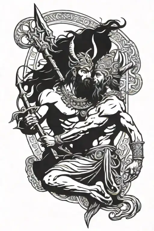 Indian Mythology Shiva And Greek Poseidon Holding The Trident