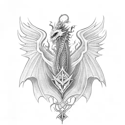 A Dragon With Wings As If Flying Upwards