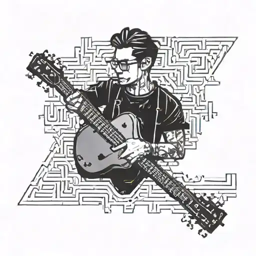 Create A Tattoo With A Tv Show Character Playing A Guitar In A Pixel Art Style