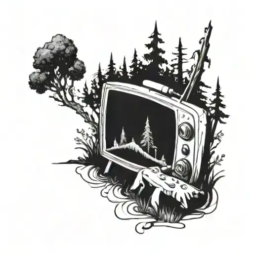 A Tv Screen Displaying A Forest Scene With Video Game Characters Exploring It