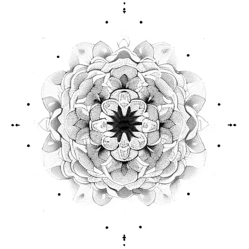 Peony Mandala Lines Black And With