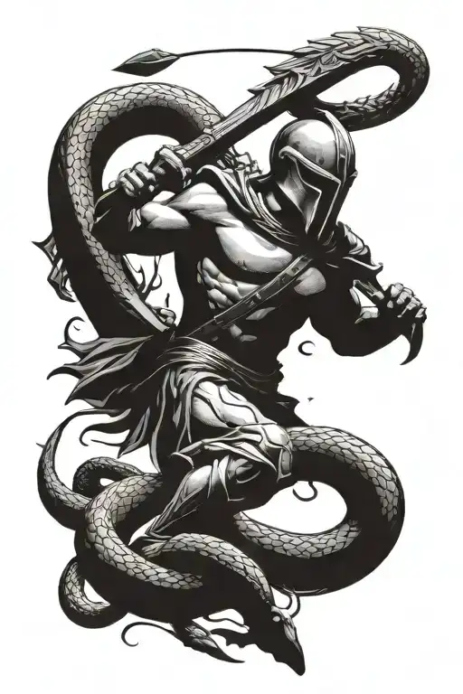 Spartan Kills A Snake With His Spear