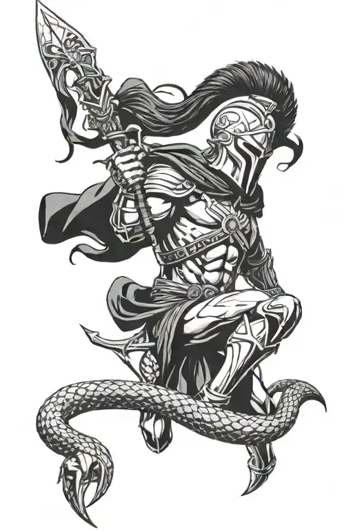 Spartan Kills A Snake With His Spear
