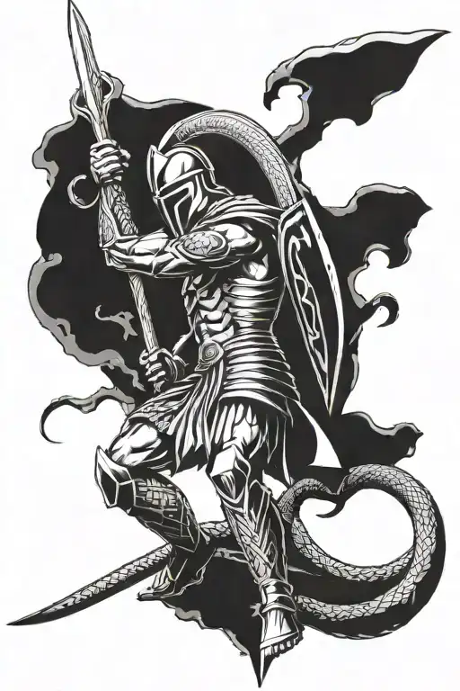 Spartan Kills A Snake With His Spear