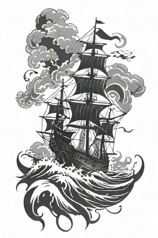 Pirate Ship Sailing Through Stormy Seas