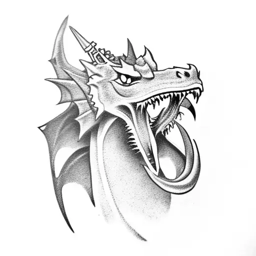 Silhouette Dragons Head With Crown