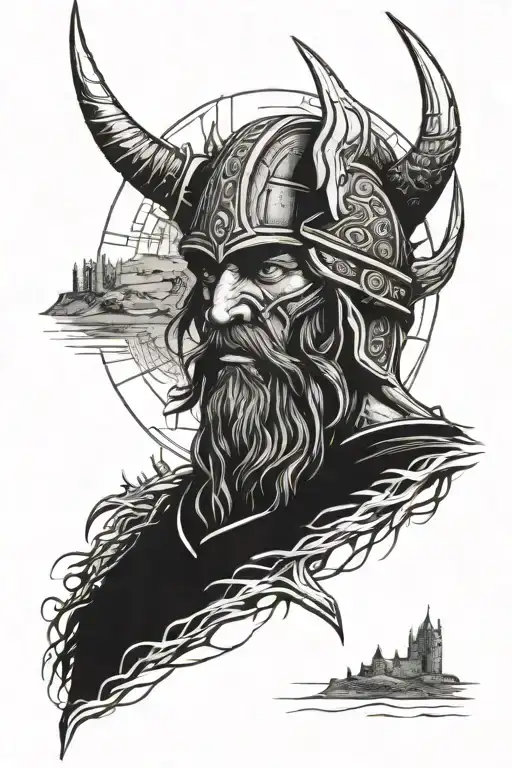 Viking After A War With A Castle In The Background