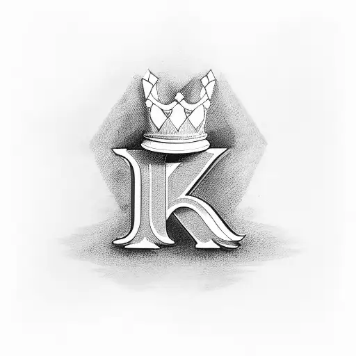 Letter K With Heart Below It And Crown Above It