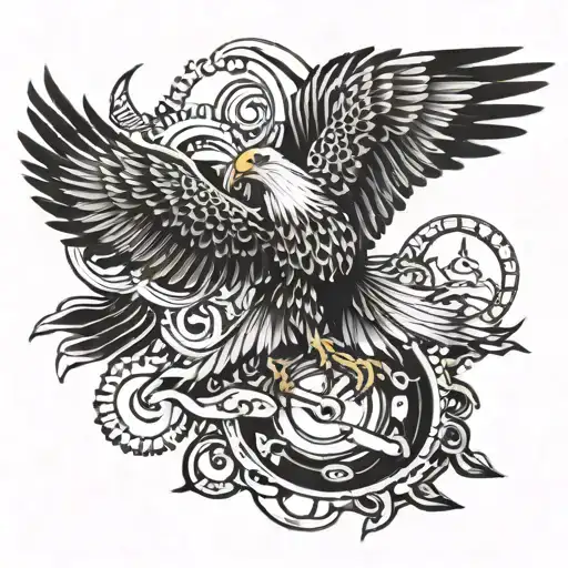 American Eagle Holding Machine Surrounded