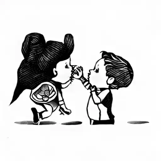 A Little Girl Kissing A Little Boy