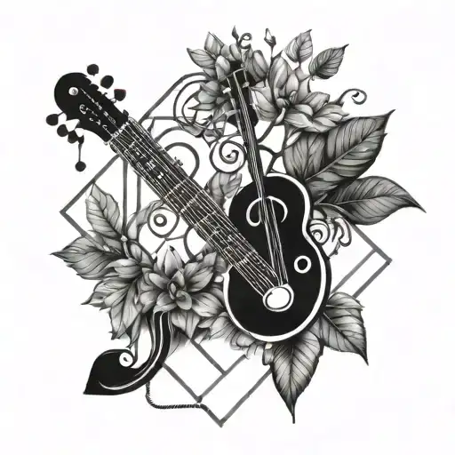 A Geometric Design Incorporating Musical Notes And Elements Of Nature