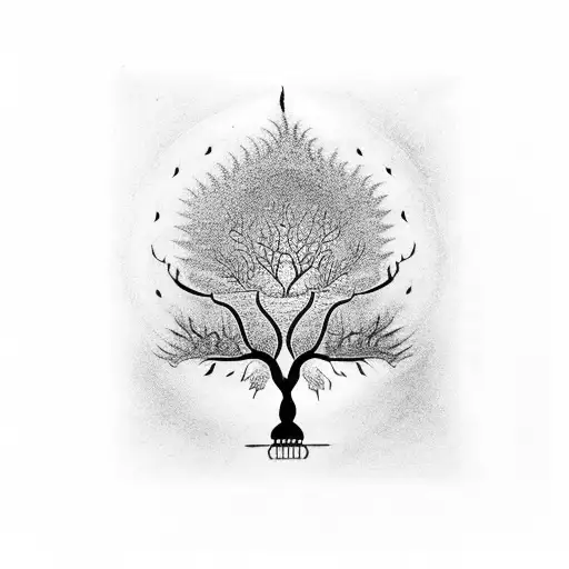 Silhouette Of Shiva In Front Of Peepal Tree