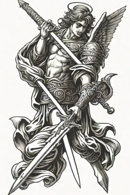 Angel Holding A Sword Vertical Spine