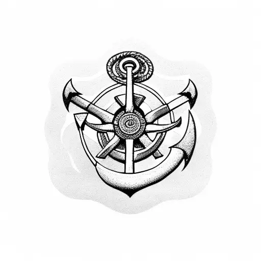 Anchor And Rose And Ships Wheel