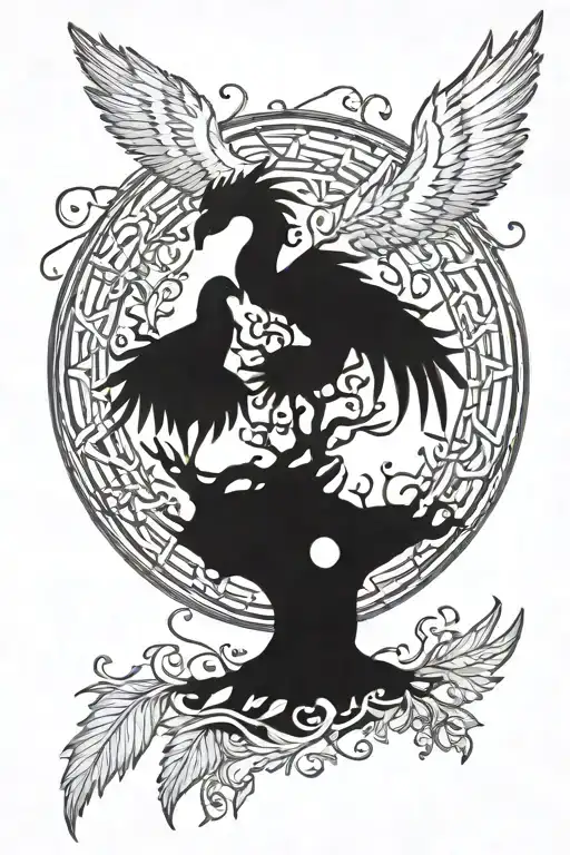 Tree Of Life And Phoenix Rising