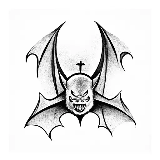 Bat With An Inverted Cross On Its Face In Bodypaint