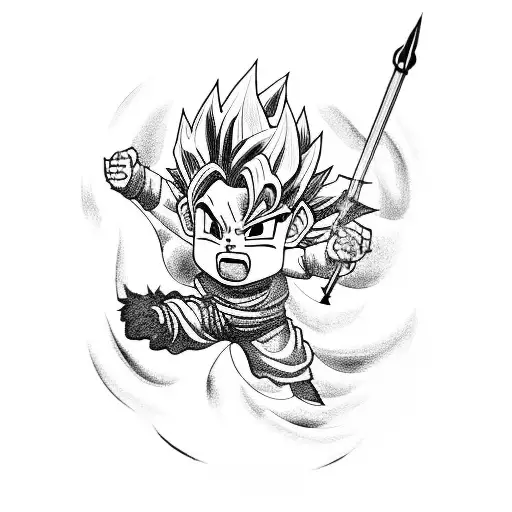 A Dynamic Composition Featuring Baby Son Goku Riding On Shen Long's Back