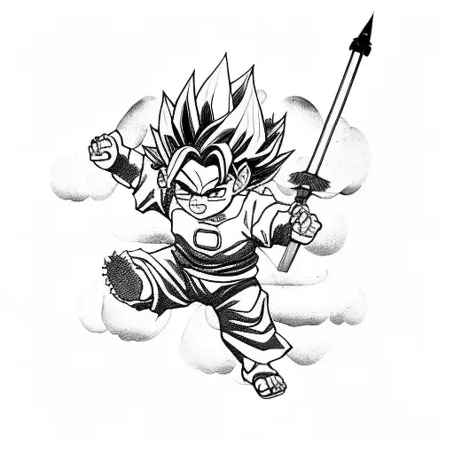 A Dynamic Composition Featuring Baby Son Goku Riding On Shen Long's Back