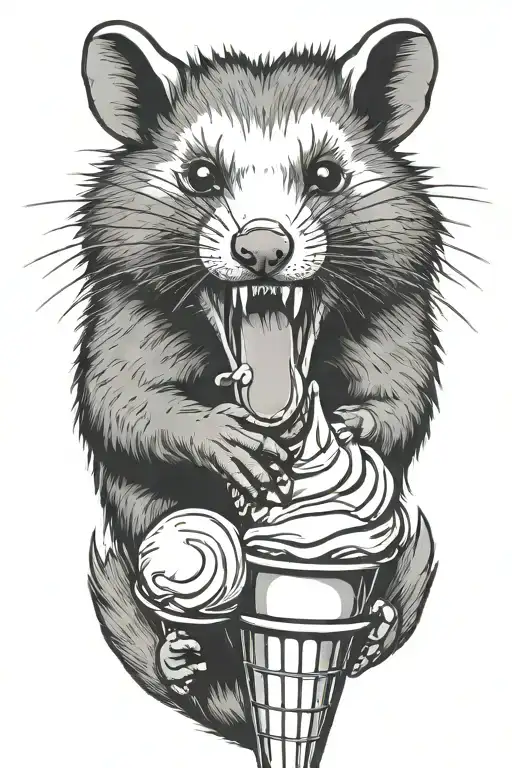 Open Mouth Opossum Eating Ice Cream Cone