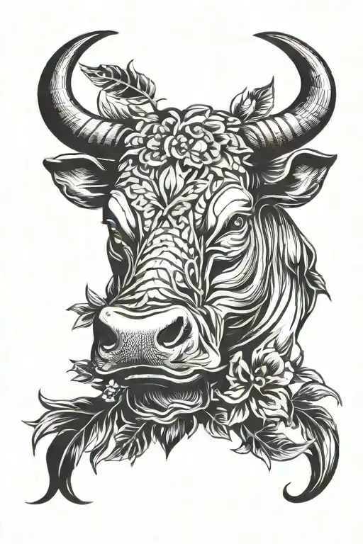 Head Of Bull With A Oliver Plant Intertwined