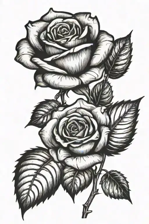 Rose With Stem And Leaves