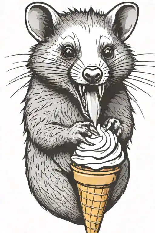 Open Mouth Opossum Eating Ice Cream Cone