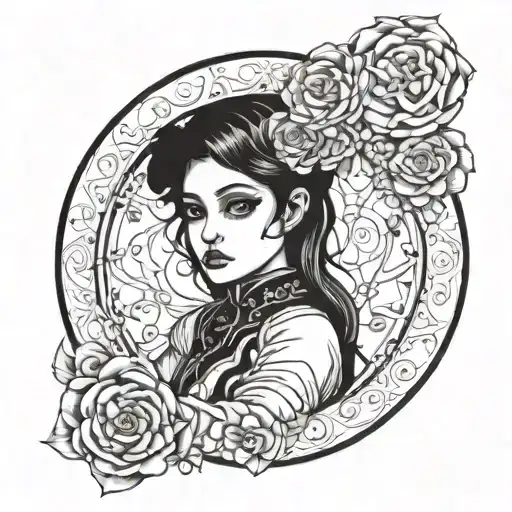 Male Tattoo Image Of A Puppet Girl In A Circle