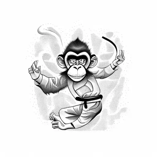 Silly Looking Monkey On A Karate Kimono Fighting Caricature