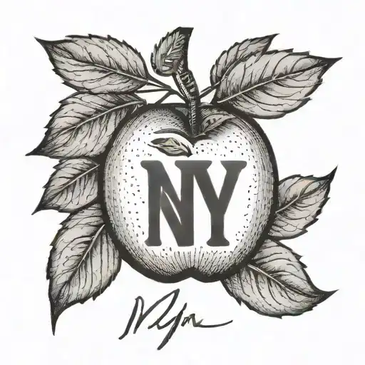 Black Tattoo Of An Apple With The Word Ny On It