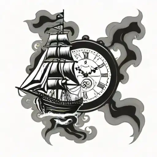 Smoke Sail Ship Old Style Clock