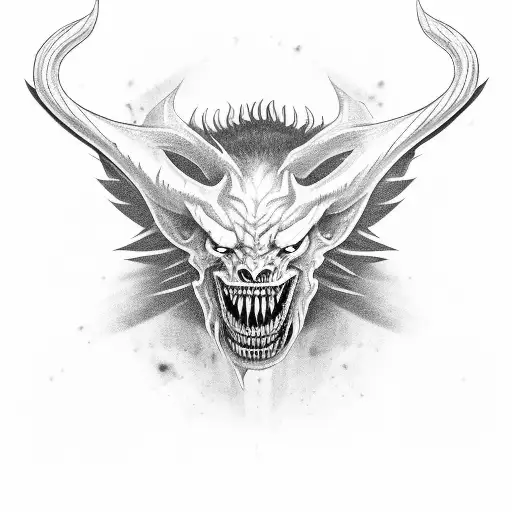 Sadistict Demon Head With Jagged Teeth And Horns
