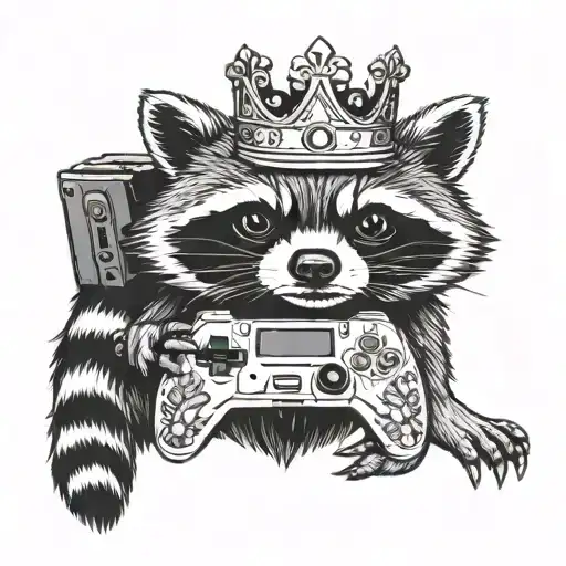Raccoon Whith A Crown Holding A Controller
