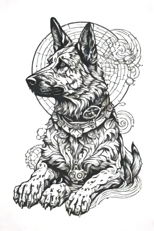 Titan Atlas With German Shepherd Face Holding The World Above His Head