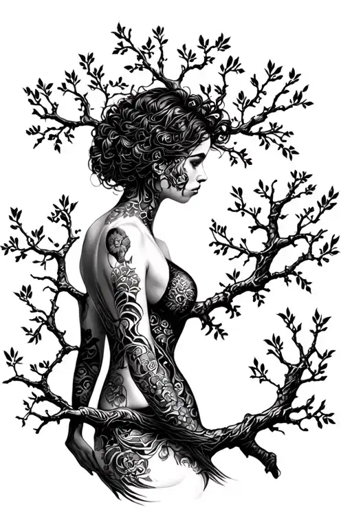 Woman Body Turning Into Tree Branch