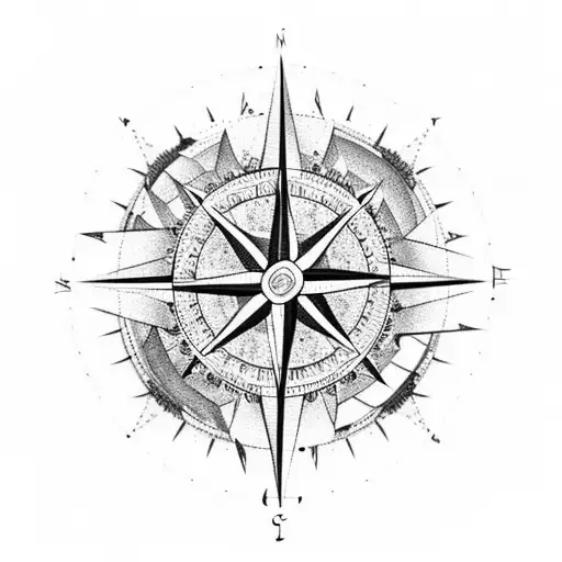 A Compass Rose Surrounded By Intricate Waves And A Sailing Boat
