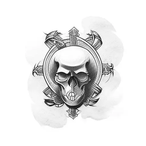 Cartoon Skull With Cross On Its Head