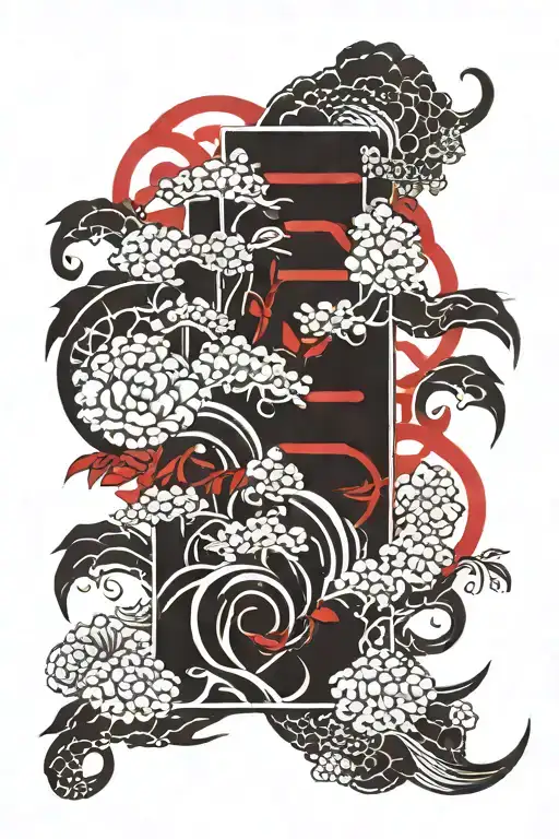 Black Japanese Style Sleeve With Red Elements
