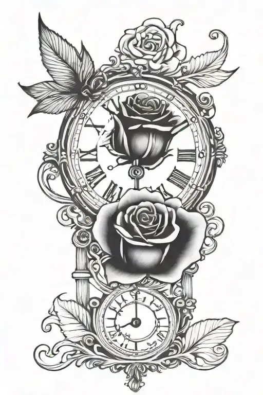 Clock Piece With A Rose Under