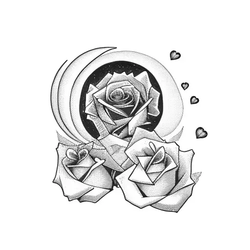 Moon With Rose Heart Broken