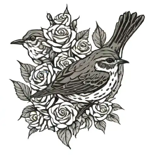 Hermit Thrush On A Branch Mother Daughter Symbol Roses