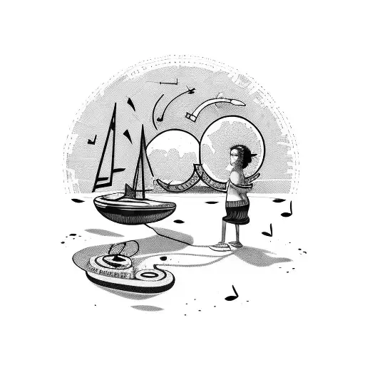 A Cafe Mambo Sunset Scene With Musical Instruments Scattered Around