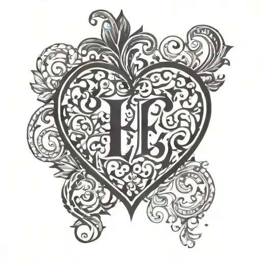 Incorporate An Elegant And Intricate Letter 'E' Initial Design Into A Heart Shape