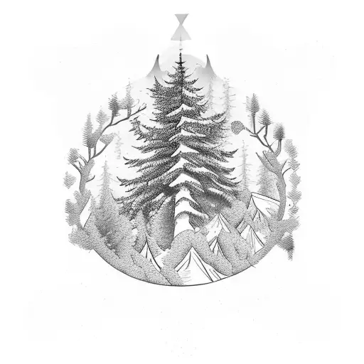 A Majestic Pine Tree With Birds Perched On Its Branches Forming A Heart Shape